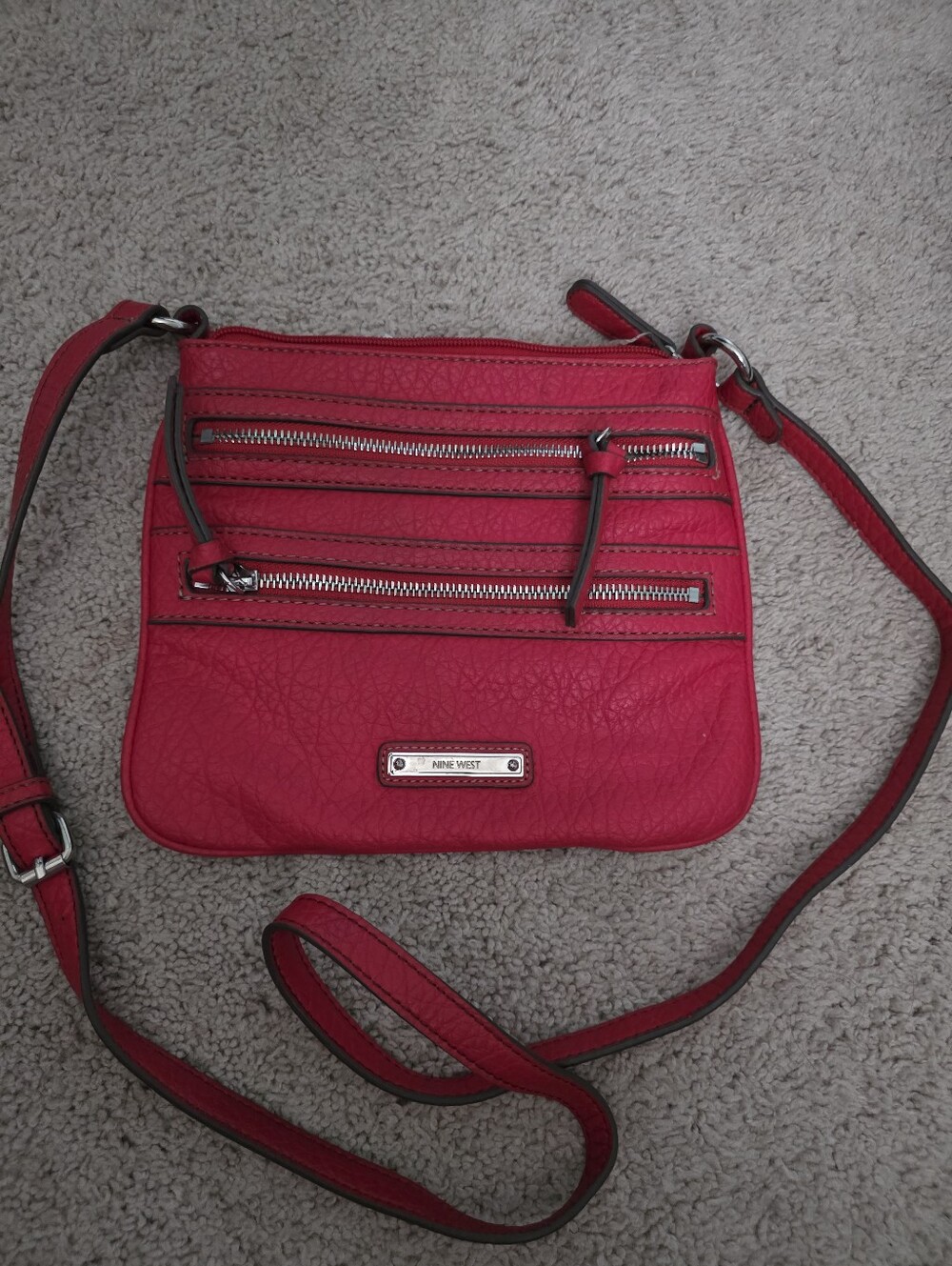 Nine West Red Coral Pebbled Faux Leather Crossbody Bag - Picture 2 of 10